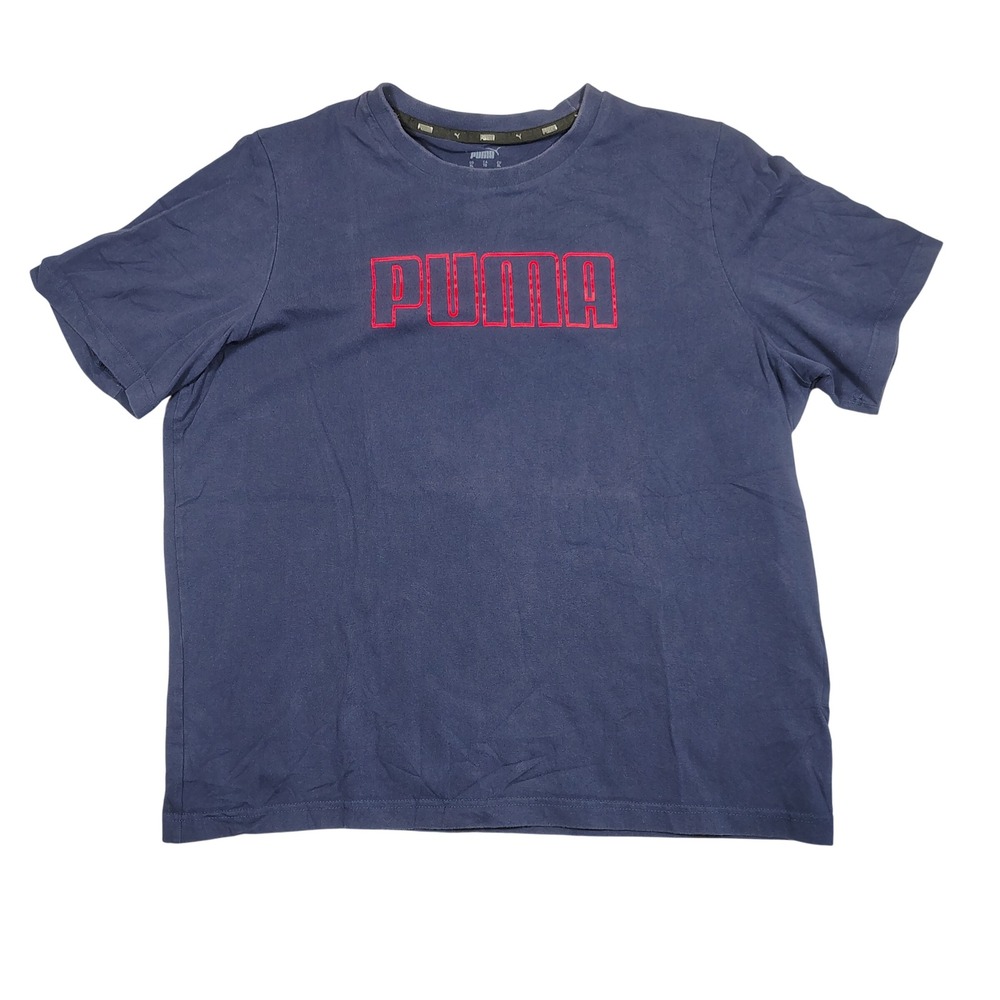Puma Graphic T-Shirt Mens XL Blue Red Logo Embroidered Solid Cotton Blend